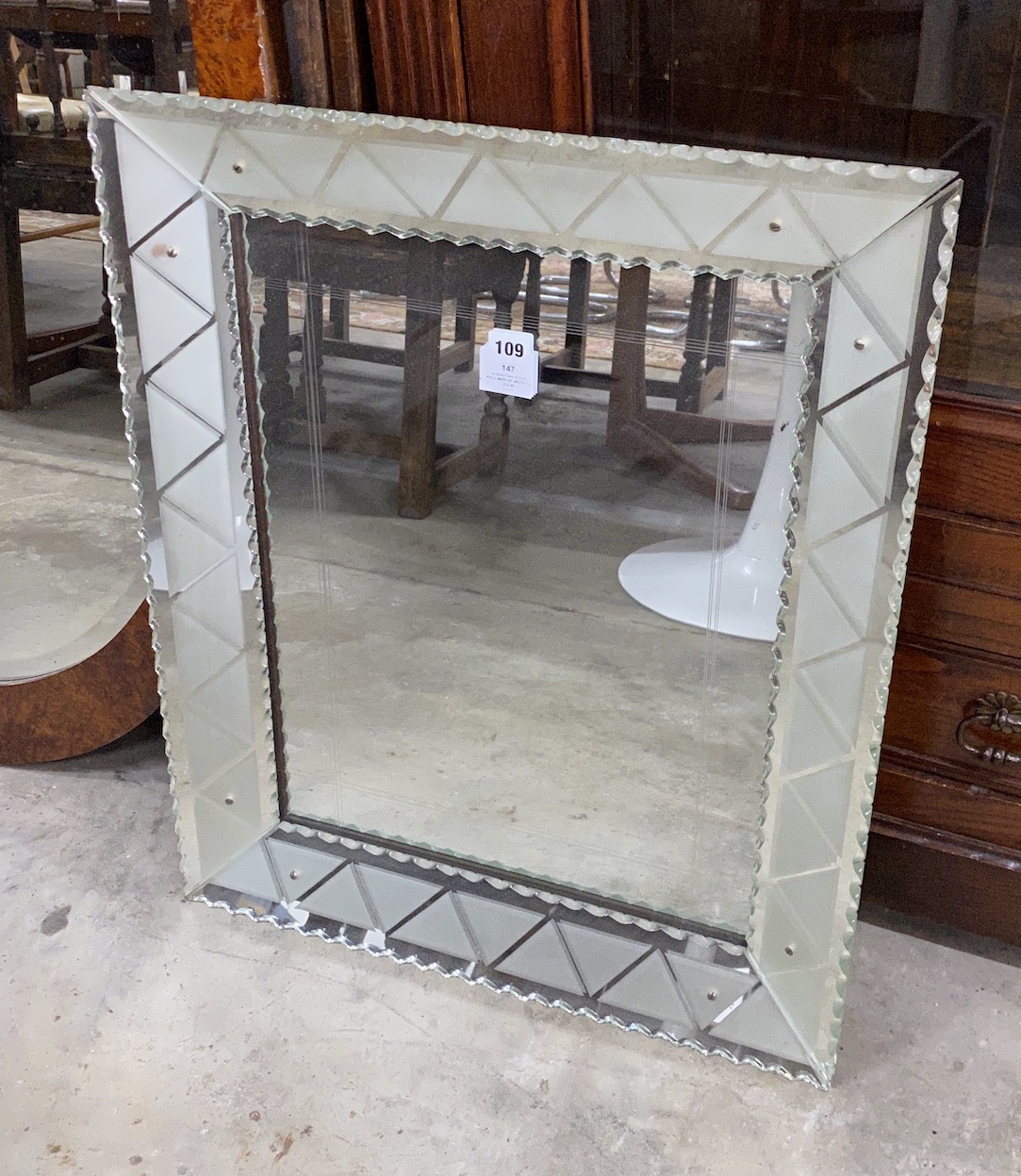 A Venetian style rectangular wall mirror, width 72cm, height 60cm